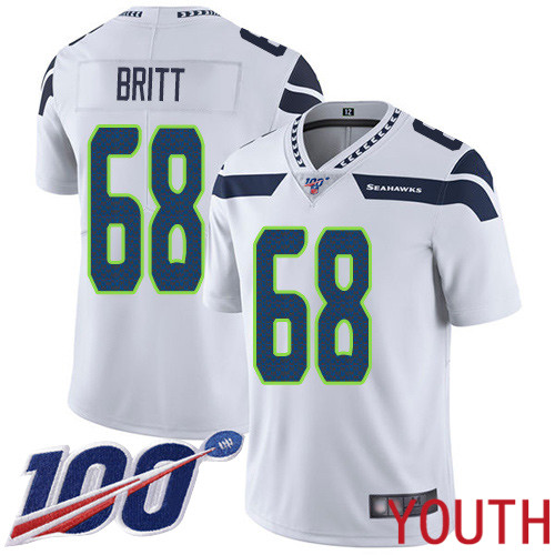 Seattle Seahawks Limited White Youth Justin Britt Road Jersey NFL Football #68 100th Season Vapor Untouchable->women nfl jersey->Women Jersey